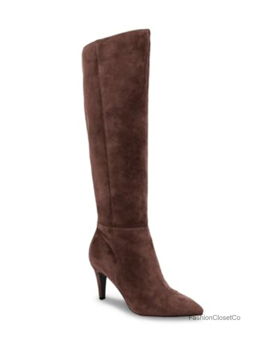 Knee High Boots Pointed Toe Stiletto Heel Side Zipper Wide Calf Faux Suede